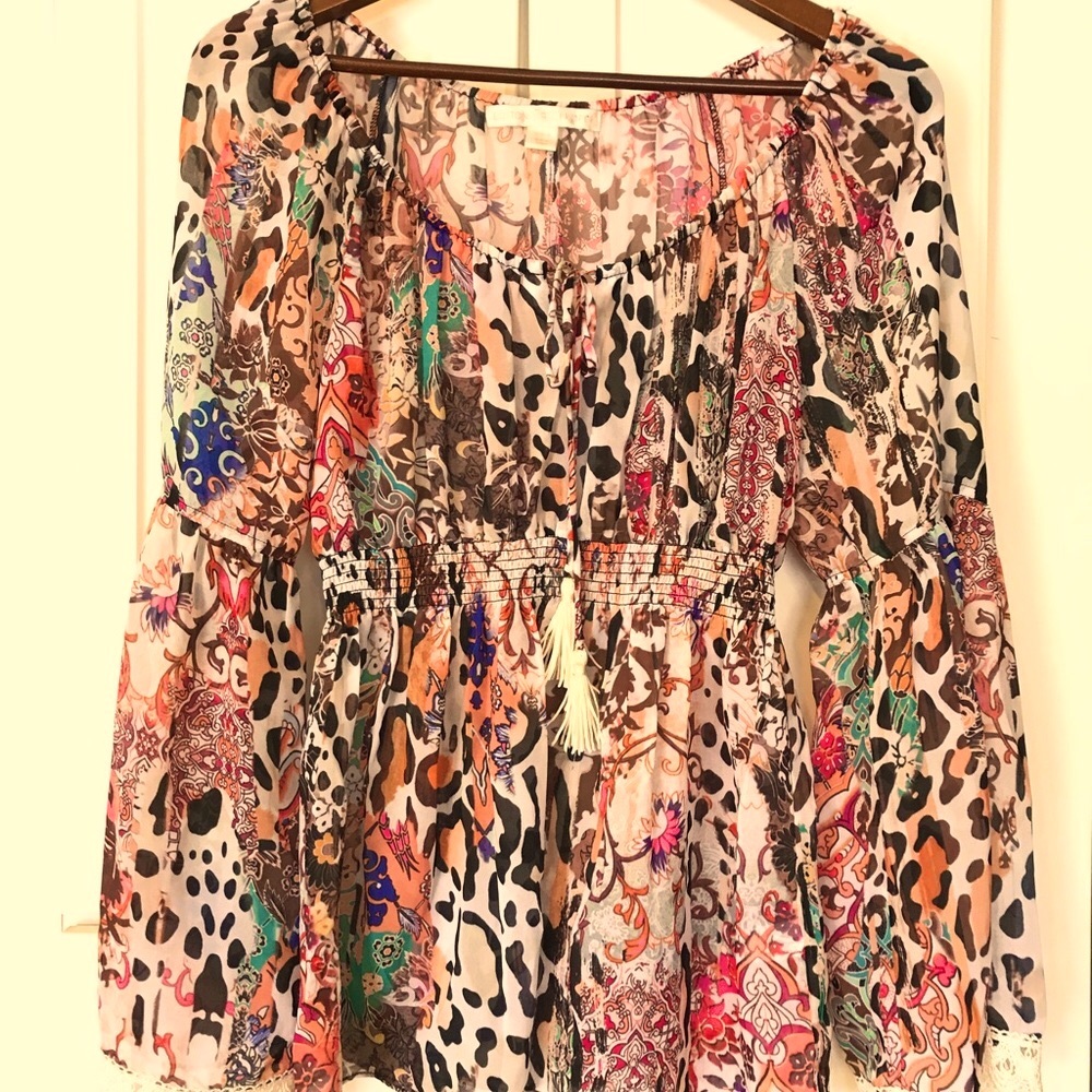 Boston Proper Bell Sleeve Boho Chic Top